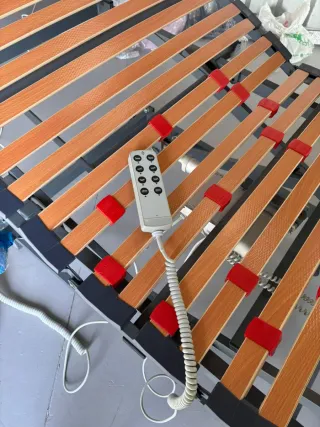 Cama sanitaria articulada de metal y madera