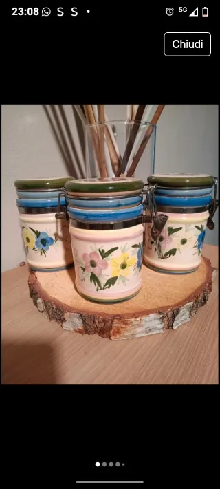Set 3 barattoli ceramica fiori