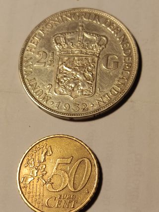 Moneda Plata Holanda 2 1/2 Gulders 1932