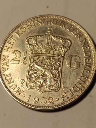 Moneda Plata Holanda 2 1/2 Gulders 1932