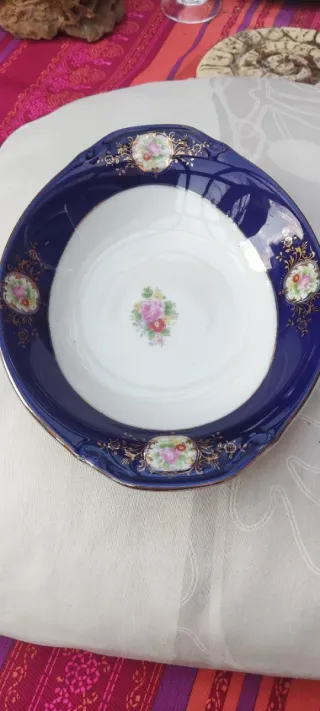 Fuente porcelana japonesa flores doradas