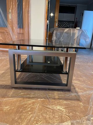 Mesa de centro cristal y metal