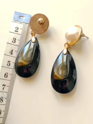 Pendientes vintage perla y gota negra