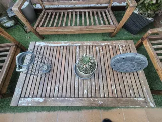 Conjunto jardín madera sofá, mesa y sillones