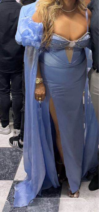 Vestido fiesta boda gitana azul plateado