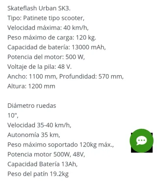 Patinete Eléctrico SkateFlash Urban 3,0 de 500 W