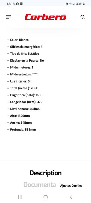 Nevera Corberó Blanca