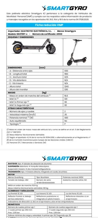 Patinete SmartGyro K2 con homologación