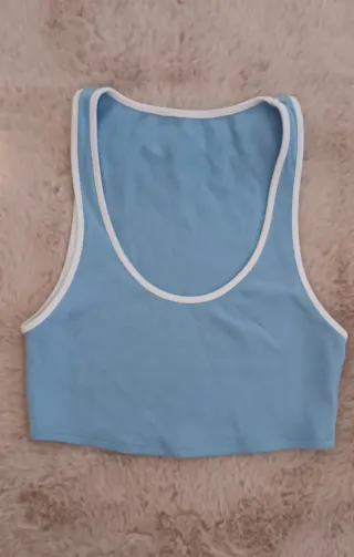 Camiseta tirantes azul y beige Talla XS