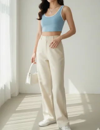 Camiseta tirantes azul y beige Talla XS