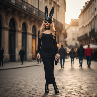 Disfraz Coneja Sexy Noche Vestido Negro Talla S-M