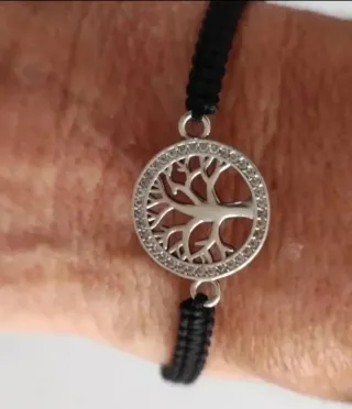 Pulseras Plata Ley y Cordón Negro