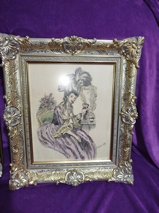 2 Cuadros Vintage Marco Dorado