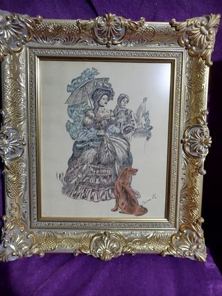 2 Cuadros Vintage Marco Dorado