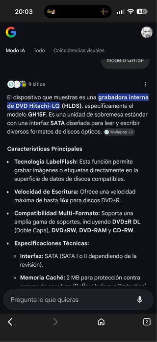 Grabadora DVD RW LG Interna