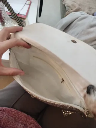 Bolso de mano fiesta beige y dorado