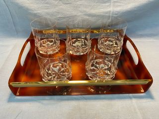 Juego 5 Vasos Whisky con Bandeja