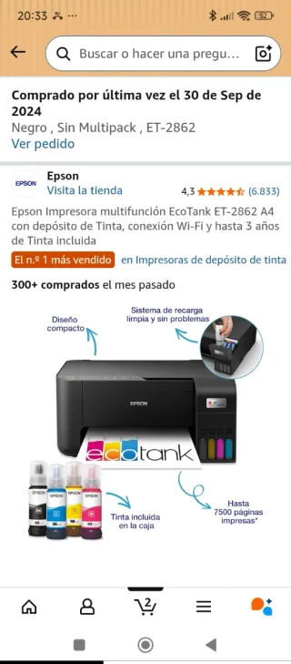 Stampante Epson EcoTank ET-2862 Nero