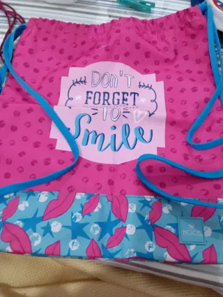 Mochila Moos tela azul y rosa