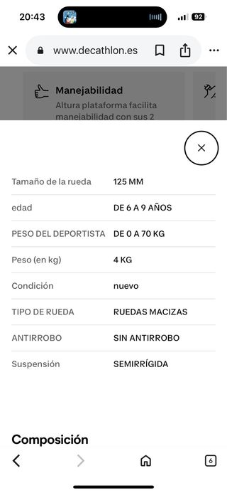 Patinete Oxelo Mid 5 infantil con freno