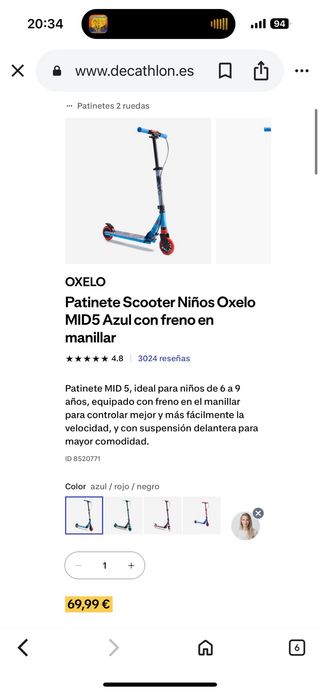 Patinete Oxelo Mid 5 infantil con freno