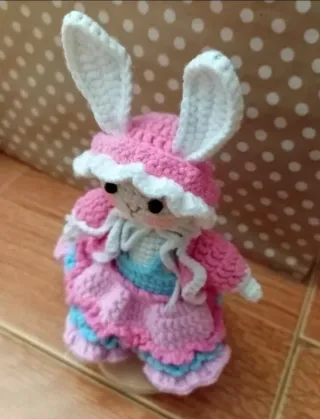 Conejita crochet de ganchillo Hecha a mano NUEVA