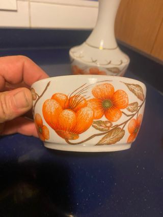 Juego tocador cerámica vintage flores naranjas