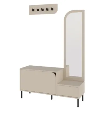 Zapatero diseño madera metal, espejo y perchero