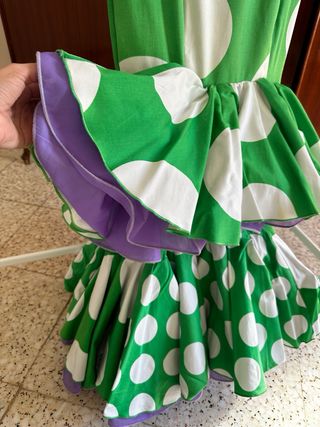 Vestido Flamenca Verde Lunares Blancos