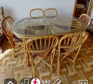 Mesa Comedor Bambú y Cristal con 6 Sillas