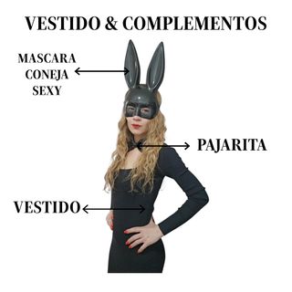 Disfraz Coneja Mujer Talla M - Vestido Negro Sexy