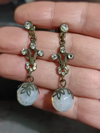 Pendientes Vintage Opalina Bronce 5cm