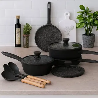 Set 10 pz Pentole e Mestoli in pietra lavica