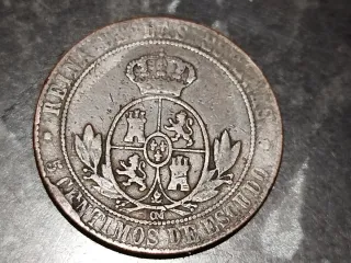 Moneda 5 Céntimos Escudo 1867