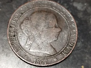 Moneda 5 Céntimos Escudo 1867