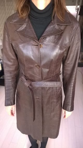 Abrigo de piel auténtica marrón