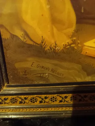 Oleografia Virgen y Niño 1893 firmado  E.GIMENO RE