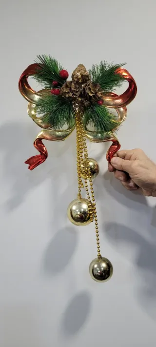 Adorno Navidad Lazos Dorado y Rojo