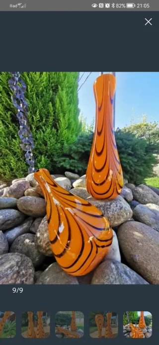 2 Vasi Murano Pop Art anni 70 Vetro Arancio