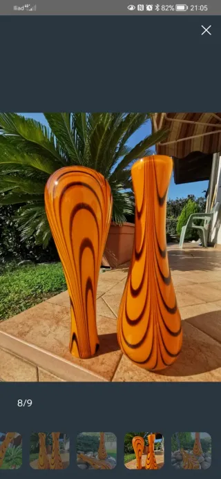 2 Vasi Murano Pop Art anni 70 Vetro Arancio