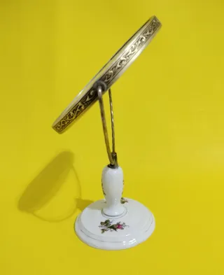 Espejo de mesa pie porcelana floral