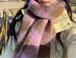 Bufanda cuadros marrón y rosa