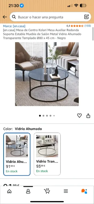 Mesa centro cristal y metal