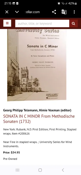 Sonata en Do menor - Georg Philipp Telemann. Raro.