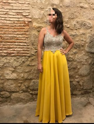 Vestido de fiesta plateado y amarillo (mostaza)