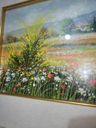 Quadro dipinto con cornice oro e verde