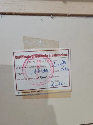 Quadro dipinto con cornice oro e verde