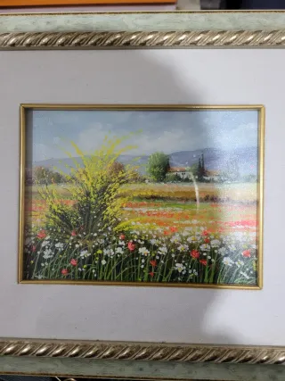 Quadro dipinto con cornice oro e verde