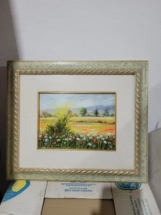 Quadro dipinto con cornice oro e verde