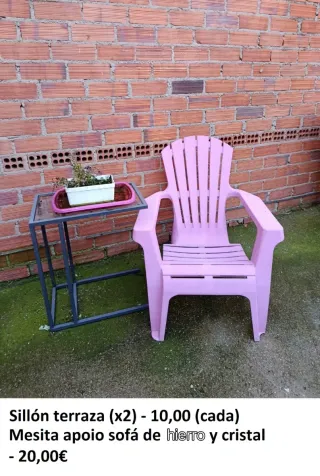 Sillón jardín rosa(2 unidades) y mesita de jardín
